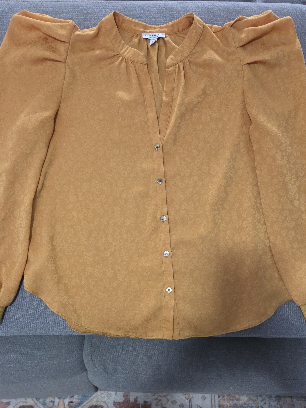 Current Air Women's Mustard Yellow Floral-Textured Button-Front Blouse